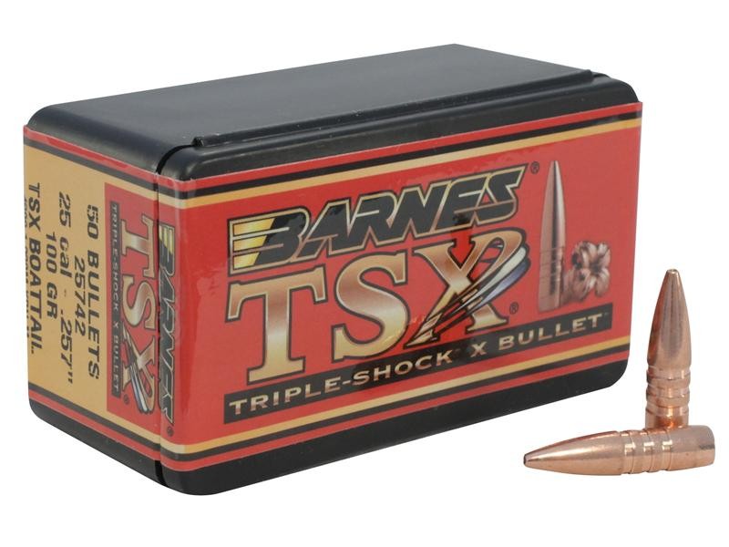 Barnes Bullets .25 Caliber (.257 Diameter) 100 Gr. TSX Hollow Point Boat Tail- Lead-Free- Box of 50- 30222