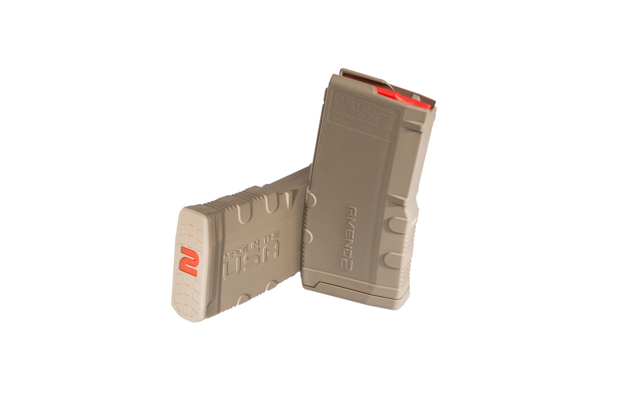 Amend2 AR-15 5.56x45mm Mod2 20-Round Magazine with Red Follower- FDE Polymer