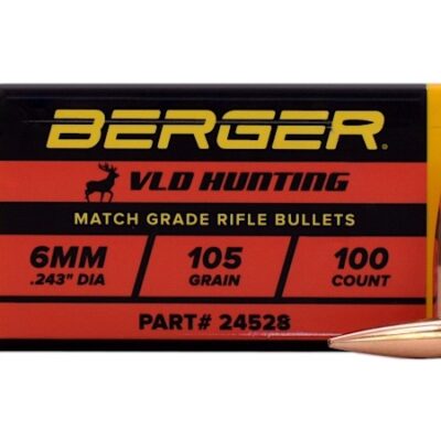 Berger Bullets .243 Caliber, 6mm (243 Diameter) 105 Gr Hunting VLD HPBT- Box of 100
