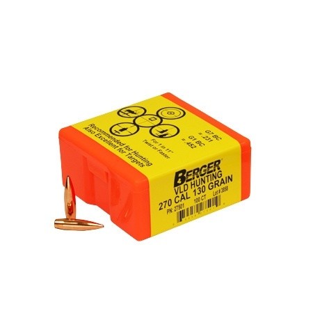 Berger Bullets .270 Caliber (277 Diameter) 130 Gr. Hunting VLD HPBT- Box of 100