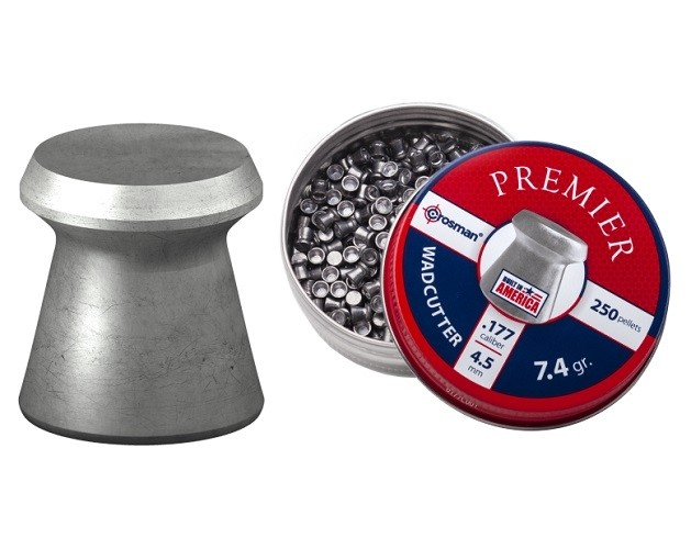 an image of the product Crosman Premier .177 Caliber/4.5mm Wadcutter Pellets- Tin of 250 - 6177