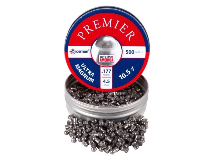 an image of the product Crosman Premier .177 Caliber/4.5mm Ultra Magnum Domed Pellets- Tin of 500 - LUM77