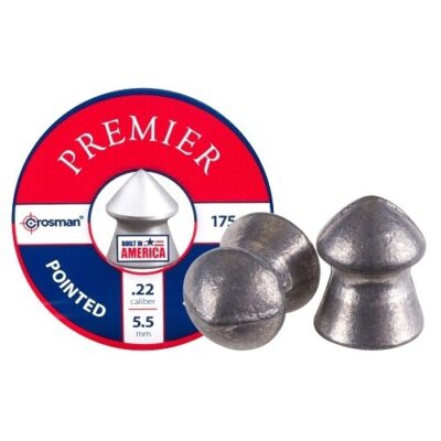 an image of the product Crosman Premier .22 Caliber/5.5mm Pointed Lead Pellets- Tin of 175 - P022