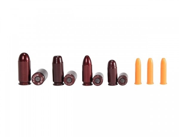 an image of the product A-ZOOM Instructor Action Proving Dummy Rounds, 9mm Luger, .380 ACP, .22 LR, .40 S&W, .45 ACP, Snap Caps, Variety Pack of 11- 16190