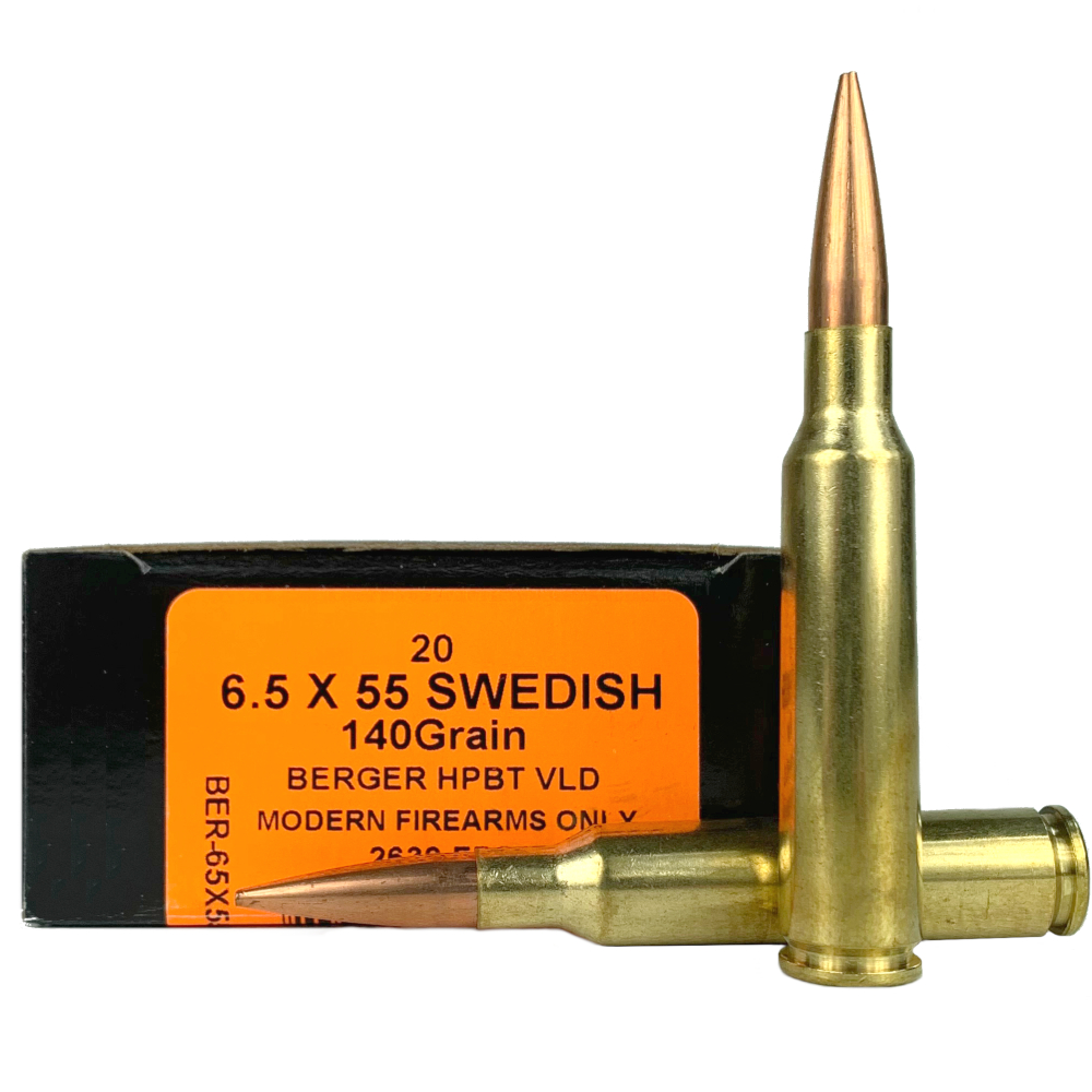 HSM Trophy Gold 6.5x55mm Swedish Mauser 140 Gr. Berger Hunting VLD Hollow Point Boat Tail- Box of 20