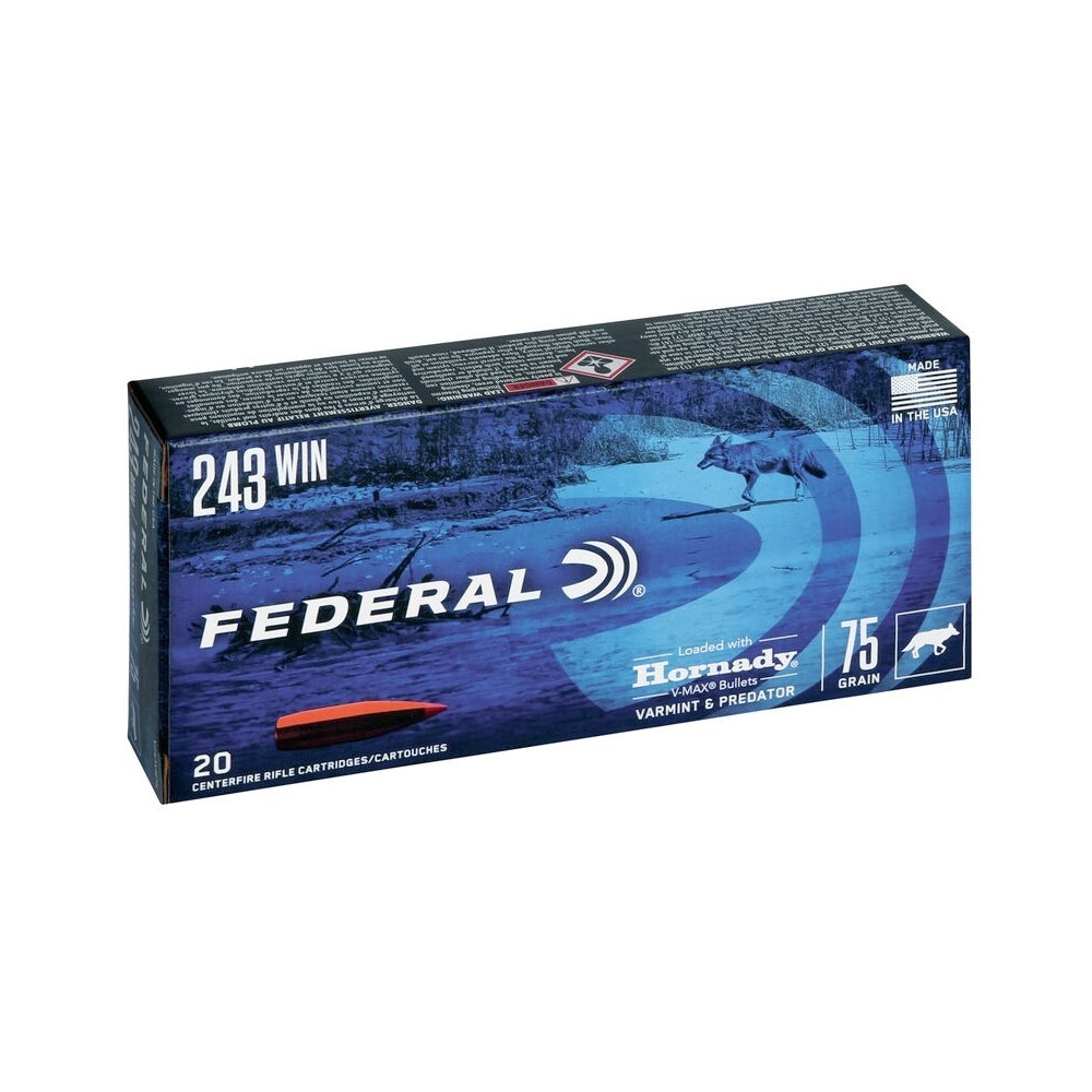Federal Varmint & Predator .243 Winchester 75 Gr. Hornady V-Max- Box of 20