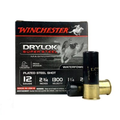 Winchester Drylok Super Steel Magnum 12 Gauge 2-3/4" 1-1/4 oz #2 Plated Steel Shot- Lead Free- Box of 25