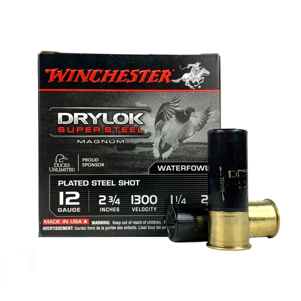 Winchester Drylok Super Steel Magnum 12 Gauge 2-3/4" 1-1/4 oz #2 Plated Steel Shot- Lead Free- Box of 25
