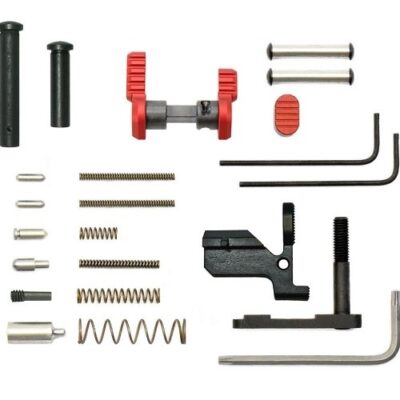 an image of the product Armaspec AR-10 .308/7.62 Gun Builder Lower Parts Kit- Red - ARM150-RED