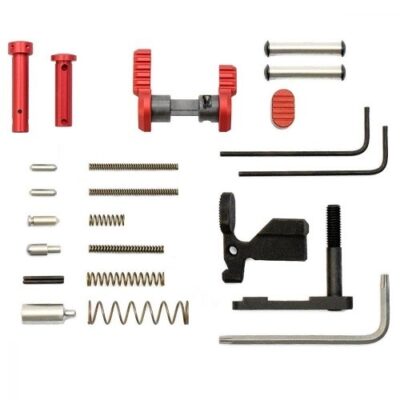 an image of the product Armaspec AR-15 .223/5.56 Superlight Gun Builder Lower Parts Kit- Red - ARM251-RED