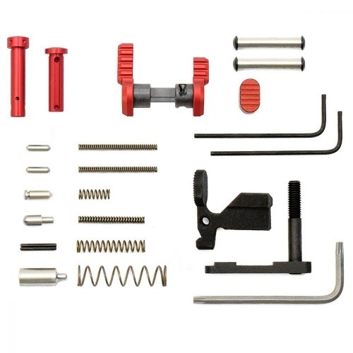 an image of the product Armaspec AR-15 .223/5.56 Superlight Gun Builder Lower Parts Kit- Red - ARM251-RED