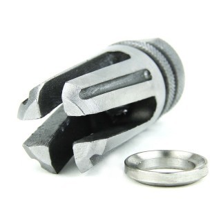 an image of the product AR15 .223/.556 4-Prong Twist Muzzle Brake 1/2"x28 Thread with Crush Washer- Stainless Steel - MZ1005SS