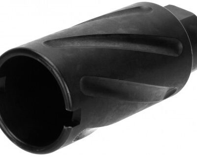 an image of the product AR10 .308 Spiral Fluted Krinkov Style 1-Piece Muzzle Brake 5/8"x24 Thread with Crush Washer- Steel Black - MZ1007-3B-N