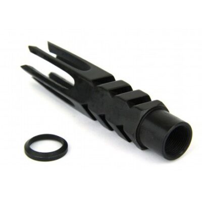 an image of the product AR10 .308 Spike Style Muzzle Brake 5/8"x24 Thread with Crush Washer- Steel Black - MZ1012-3B