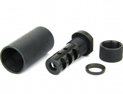 an image of the product AR15 .223/.556 Krinkov Hollow Style 3-Piece Muzzle Brake 1/2"x28 Thread with Crush Washer- Steel Black - MZ1015-3P