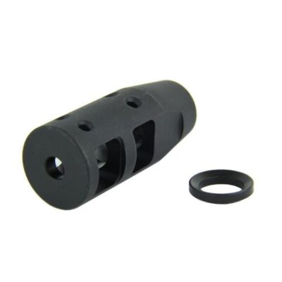 an image of the product AR15 .223/5.56 Dragon Style Muzzle Brake 1/2"x28 Thread with Crush Washer- Black Steel - MZ1018