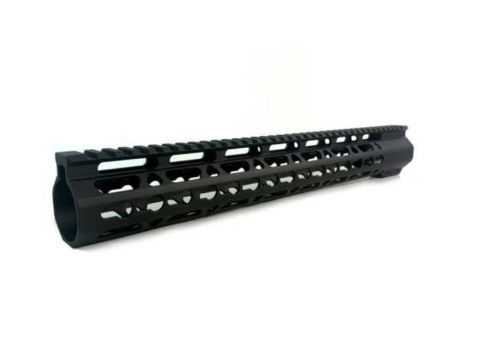 an image of the product AR15 Ultra Slim KeyMod Free-Float Handguard 15" Full Top Rail- Aluminum Black- 15-KMFF-FTV2
