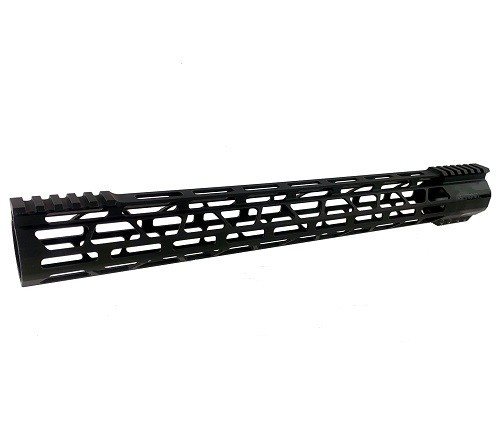 an image of the product AR10 .308 DPMS Ultra Slim M-LOK Free Floating Top Cut Clamp-on Handguard- 17" Rifle Length- Aluminum Black- 17-MLFF-TC-308