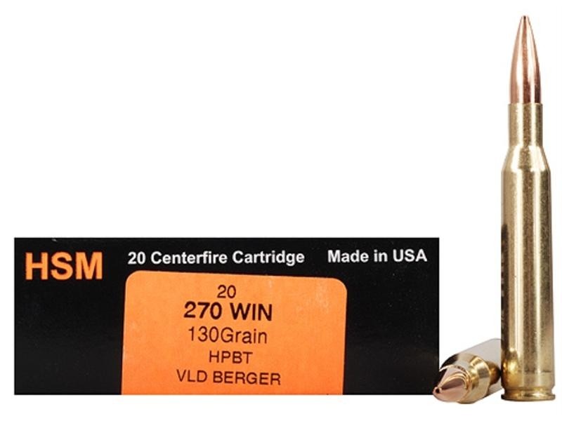 HSM Factory Blemish Trophy Gold .270 Winchester 130 Gr. Berger Hunting VLD Hollow Point Boat Tail- Box of 20