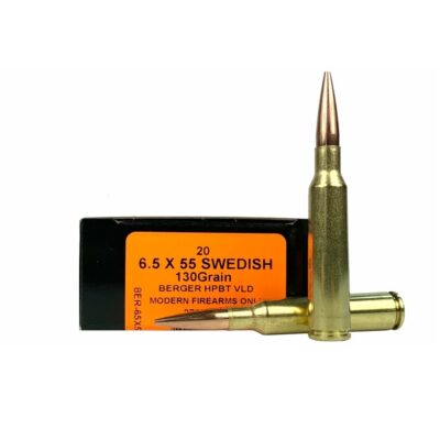 HSM 6.5x55mm Swedish Mauser 130 Gr. Berger VLD Hollow Point Boat Tail(Modern Firearms)- Box of 20