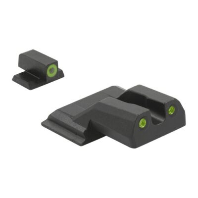MeproLight Hyper-Bright Self-Illuminated Fixed Pistol Sights, S&W M&P Shield/Shield Plus- Green Ring 2 Dot