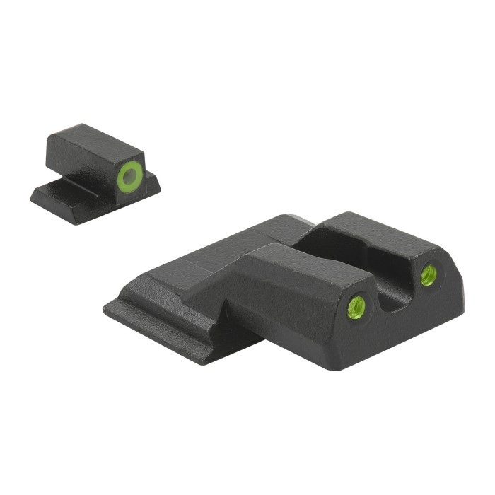 MeproLight Hyper-Bright Self-Illuminated Fixed Pistol Sights, S&W M&P Shield/Shield Plus- Green Ring 2 Dot