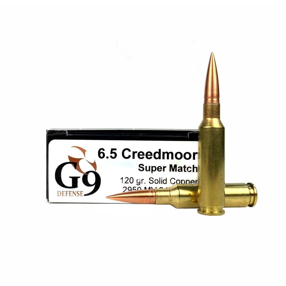 G9 Defense 6.5 Creedmoor 120 Gr. Solid Copper Super Match- Lead Free- Box of 20